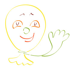 balloon with a smiling face and a thread in the form of a welcoming hand, colorful sketch on a white background