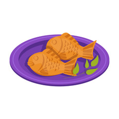 Taiyaki. Punoppan. Pies with red sweet beans in the form of fish. Vector graphic.