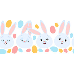 Obraz na płótnie Canvas Easter seamless border with eggs and bunnies