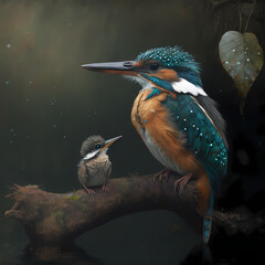 king fisher and baby king fisher. Generative AI