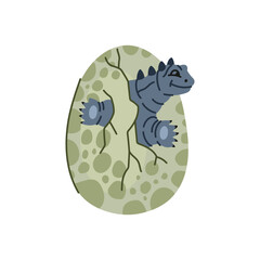 Walkeri extinct dino in egg shell, funny t-rex baby. Vector prehistoric lizard animal cute personage. Dinosaur in cracked egg-shell isolated cartoon animal
