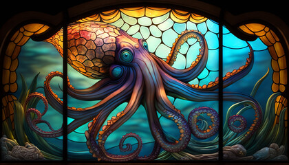 Octopus Stained Glass Window - A Creative and Colorful Work of Art