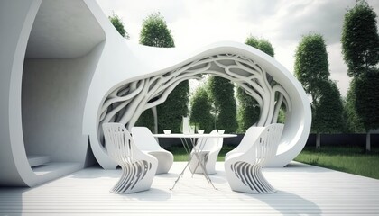 Modern white wooden terrace the perfect place for breakfast