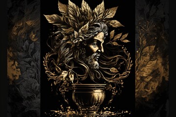 Chronos Greek Mythology God Black Gold Vase by Generative AI