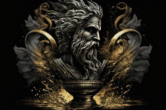 Chronos Greek Mythology God Black Gold Vase by Generative AI