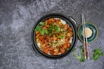 Vegan Korean doltsot rice and vegetabe stir fry