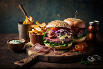 Beef Burger Background. Illustration Generative AI