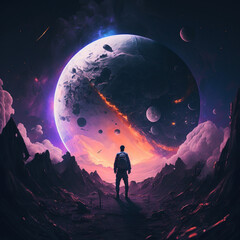 Fototapeta premium Person Contemplating the Vastness of the Universe