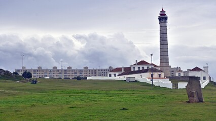 Fototapeta premium Scenic Leca Lighthouse against the cloudy sky in Portugal