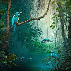 Obraz premium King Fisher Habitats. Generative AI