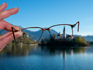 eyeglasses - castle seen through eyeglass lenses