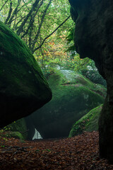 Amazing rock formation in the forest. (Roques Encantades, Catalonia, Spain)