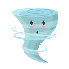 Cute tornado with shocked face. Weather forecast, funny storm vector cartoon illustration - obrazy, fototapety, plakaty