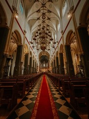 Vertical shot of the colorful interior of the Basilica of Saint Servatius in Maastricht, Netherlands