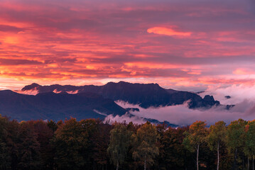 Mountain at sunset (Peak of Puigsacalm, Garrotxa Province, Catalonia, Spain)
