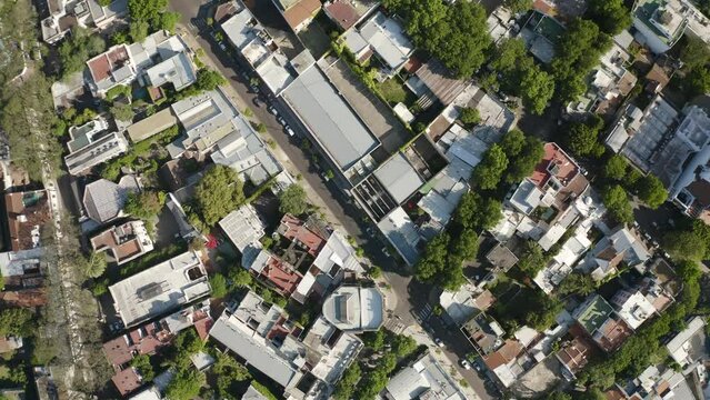 Birds eye view of San Isidro, Buenos Aires, Argentina with cityscape, buildings, and neighborhoods - 4K Drone