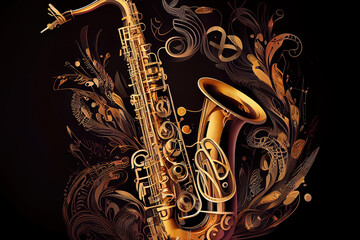 Obraz na płótnie Canvas saxophone made with watercolor brush strokes and musical notes. Generative Ai