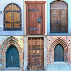 six wooden doors with beautiful decorative finishes in various cities around the world - 581183639