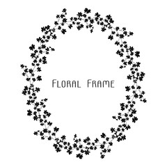Hand drawn delicate floral frame, a wreath of black small flowers
