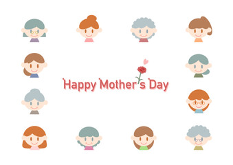 母の日のイラスト: お母さんの顔アイコンフレーム