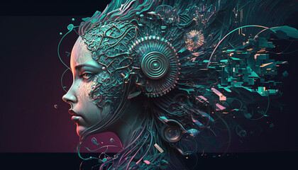 Futuristic Artificial Intelligence Head Concept