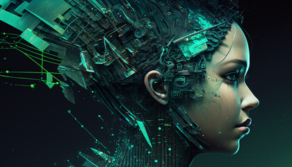 Futuristic Artificial Intelligence Head Concept