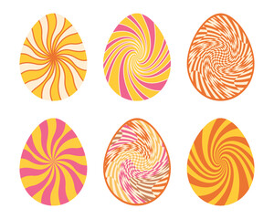 Set of colorful Easter eggs with different patterns isolated on white background. Easter symbol in retro style. Vector illustration. Design elements for spring holiday cards. 
