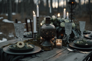 Dinner table in forest