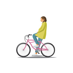 Young lady stopped on a bike flat vector illustration on white background