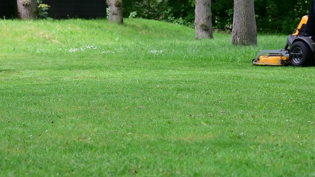 Lawn mower working in the park