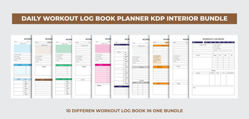 Daily workout log book planner kdp interior bundle