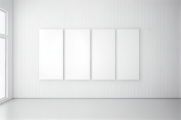 empty room with white wall, white pictures 