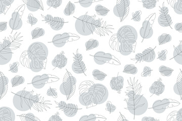 Illustration grey line of leaves with circle background.