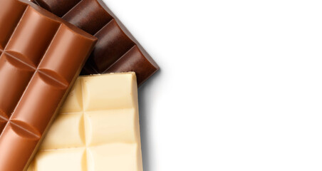 Chocolate mix on isolated top view copy space
