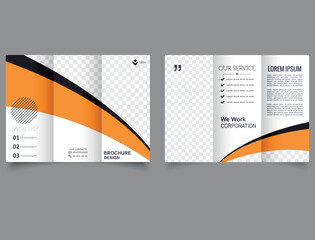 Trifold brochure with yellow waves. Vector editable template. For business.