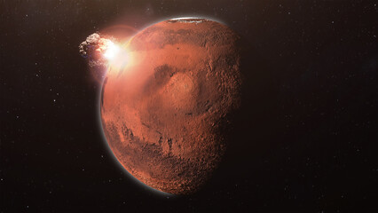 Planet Mars Hit By Asteroid Space Scene © Beyond Astronomy