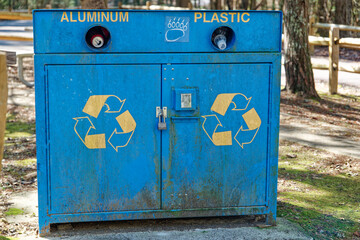 Large recycle bin outdoors