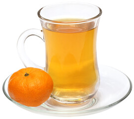Cup of orange tea with orange