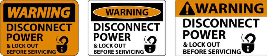 Warning Disconnect Power Label On White Background