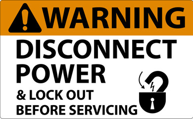 Warning Disconnect Power Label On White Background