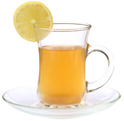 Cup of lemon tea with sliced lemon