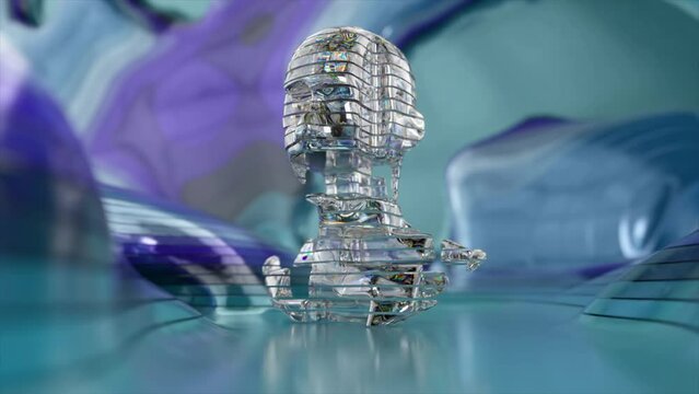 Visualization of artificial intelligence. The moving parts of the head rotate. Changes color. Diamond and plastic.