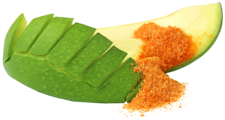 Sliced green mango with chili powder and salt