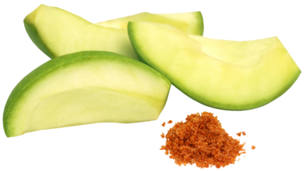 Sliced green mango with chili powder and salt