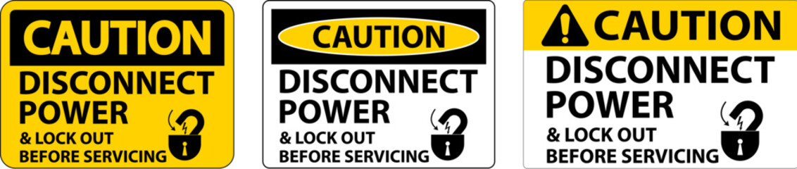 Caution Disconnect Power Label On White Background