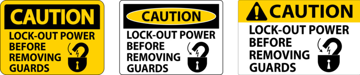 Caution Lock-Out Power Label On White Background