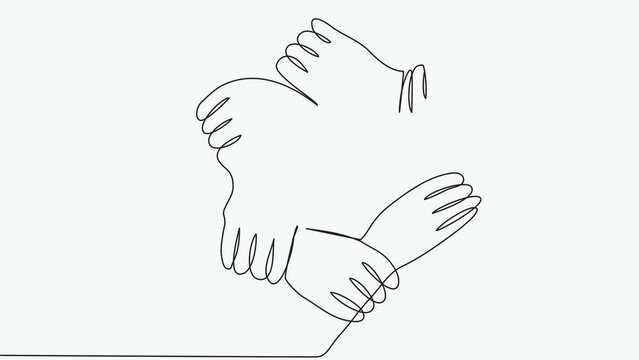 self drawing Continuous line Animation of men giving high fives gesture hands to celebrate success. Business teamwork concept