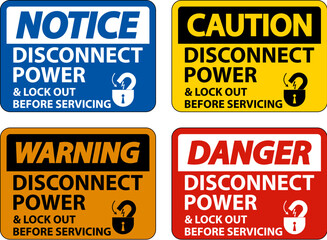 Caution Disconnect Power Label On White Background