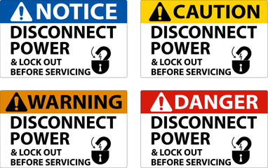 Caution Disconnect Power Label On White Background