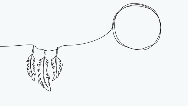 Self draw continuous line dream catcher animation 4k mystery symbol.
